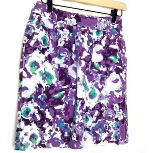 Halogen | Silk Blend Mid-Waist Floral Purple Skirt Lined